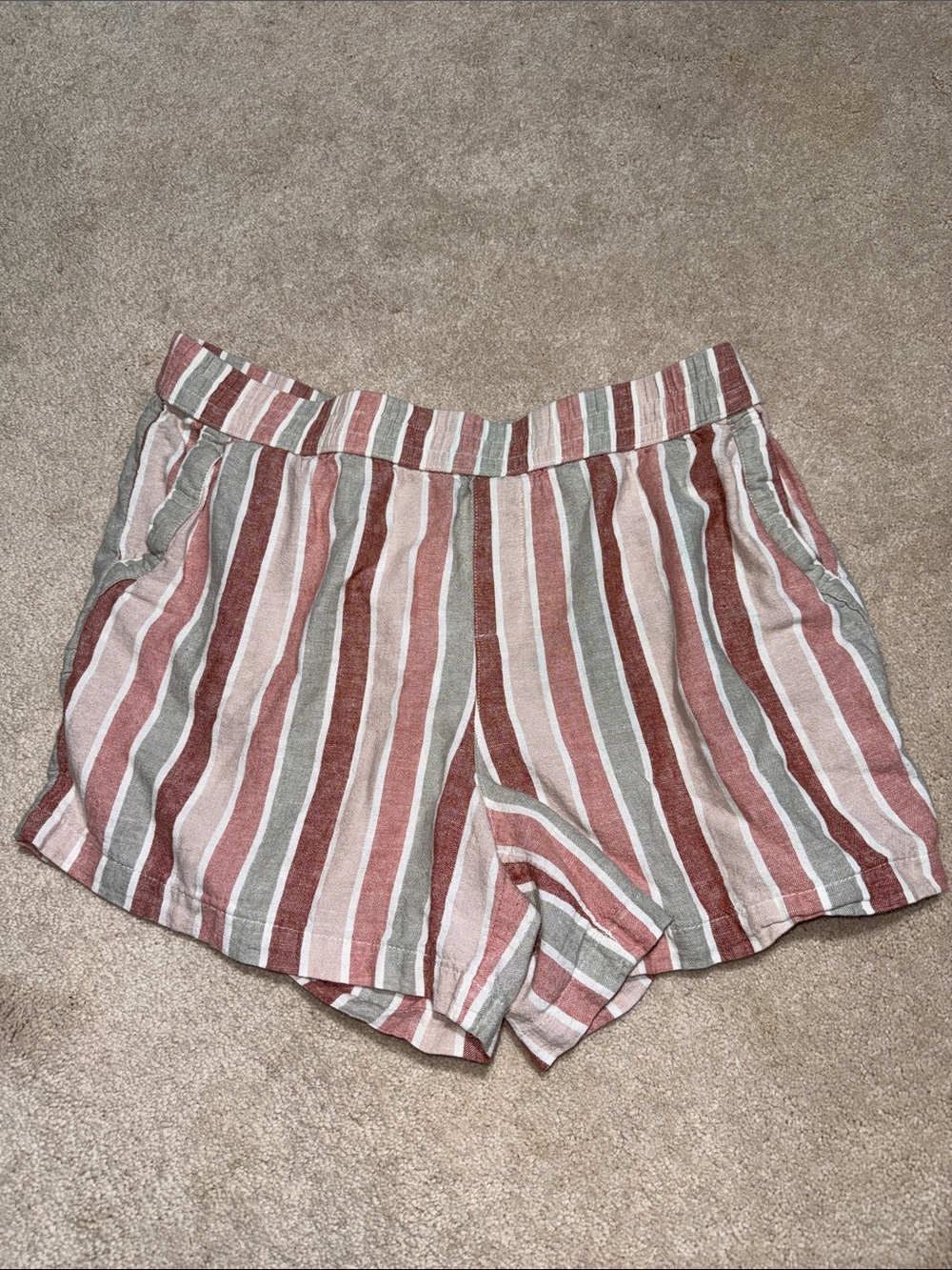 Sonoma Striped Elastic-Waist Shorts in Pink, Brown & Green